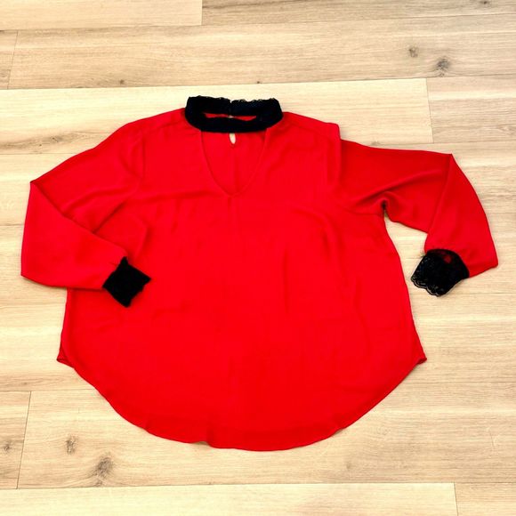 Torrid Sheer Red Top with Black Lace Detail - Women's size 1 - Picture 2 of 10